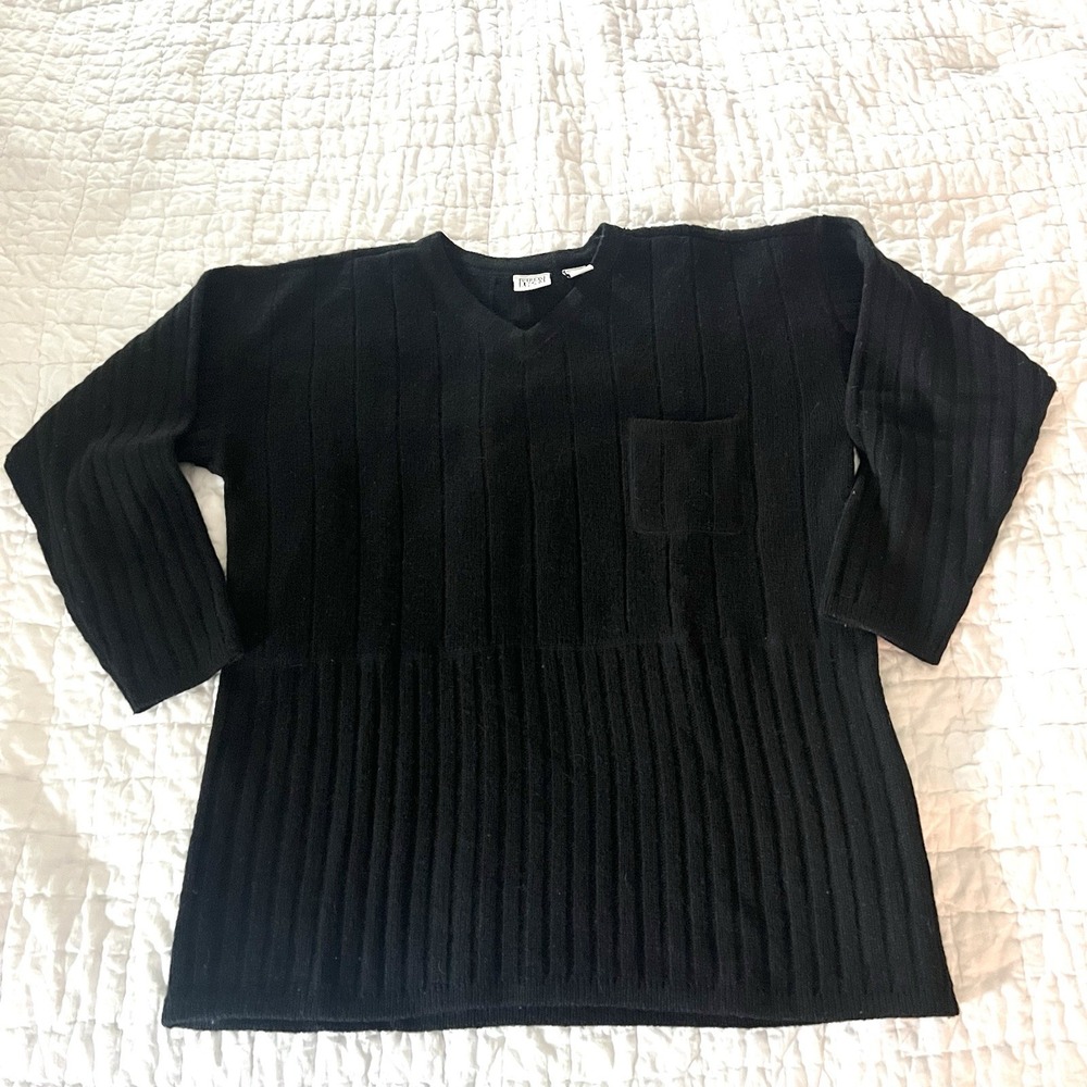 VTG Field Gear Black 100% Shetland Wool Ribbed V-Neck Sweater Women S Grunge 90s